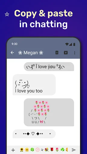 Chat messaging interface demonstrating copy-paste functionality of aesthetic symbols and text art in conversations