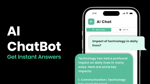AI ChatBot conversation interface answering question about technology impact with detailed multi-part response in chat format