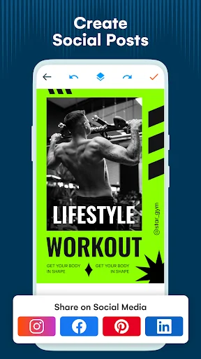 Create lifestyle social media posters with bold neon design - share directly to Instagram, Facebook, Pinterest, LinkedIn