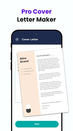 Professional cover letter template for Alina Strand with customizable content sections and formatting options