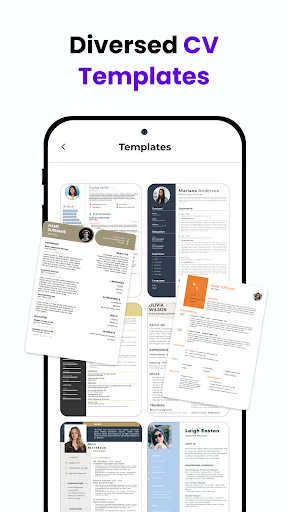 Diverse CV templates gallery displaying multiple professional resume designs in different styles