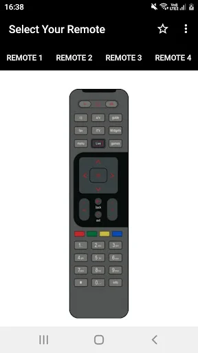 Remote 3: Gray TV remote control with organized button layout, directional pad, colored buttons, and complete numeric keyboard