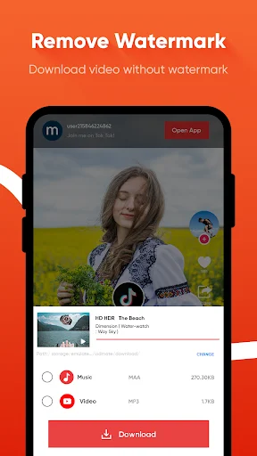 Remove Watermark feature showing video editor interface to download videos without watermark in multiple formats