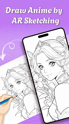 Draw anime with AR Sketching feature using brush tool on mobile device