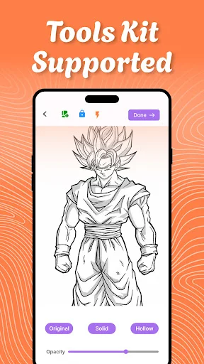 Sketch editor with color effects, opacity control and art editing tools