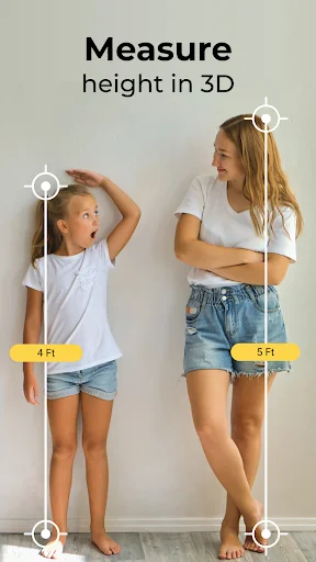 Measure height in 3D feature showing two people measured at 4 ft and 5 ft using AR ruler tool