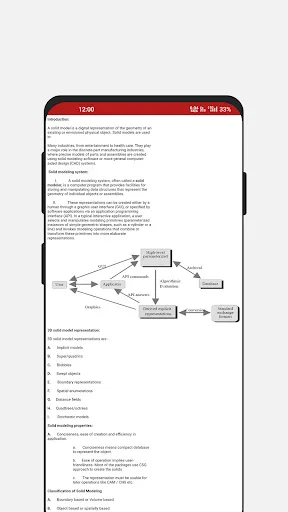 Autocad tutorial screen showing CAD modeling workflow with flowchart diagram explaining the relationships between design concepts, solid modeling, and engineering processes