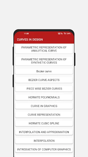 Curves in Design chapter contents covering Bezier curves, parametric curves, hermite polynomials, and curve representation