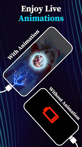 Live charging animation comparison showing animated glowing effect versus static battery display option