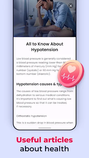 Blood Pressure Tracker educational article about hypotension causes, types, and health information