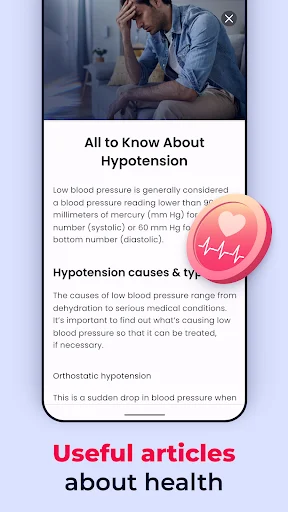 Blood Pressure Tracker educational article about hypotension causes, types, and health information