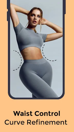 Waist Control feature with curve refinement tools for body slimming editing, showing adjustment guides on photo