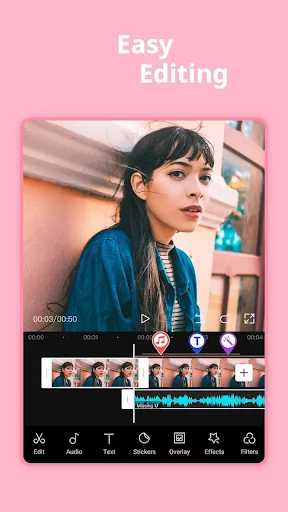Video editor interface: timeline, audio waveform, and editing tools for creative content