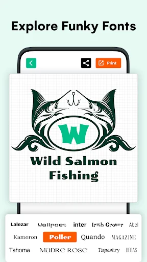 Font library interface displaying decorative text preview with numerous funky font options for design customization