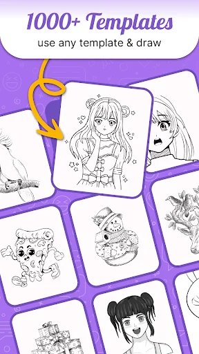 1000+ Templates library offering diverse anime character and creature sketch designs for drawing practice