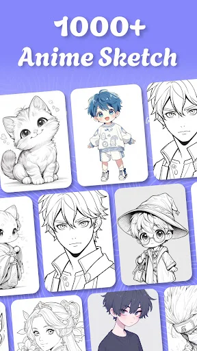 1000+ Anime Sketch collection grid with anime characters, animals, and design templates