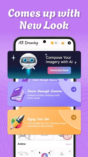 Comes up with New Look dashboard featuring AI composition, drawing lessons, and text art