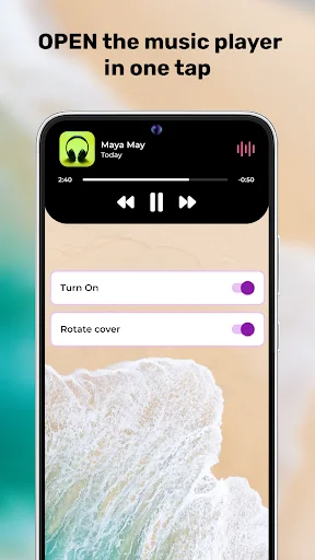Music player interface with playback controls opened from Dynamic Bar tap on Android phone