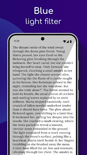 Blue light filter feature reducing eye strain while reading text on smartphone display