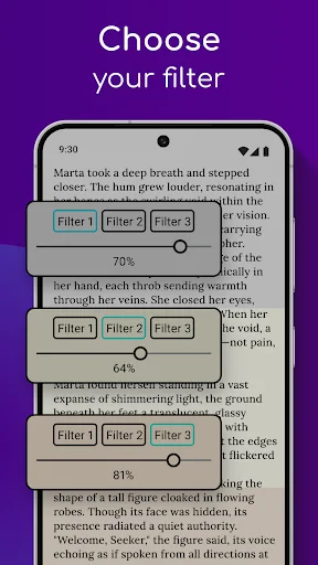 Night Eyes filter intensity selector with three customizable filter levels and percentage controls