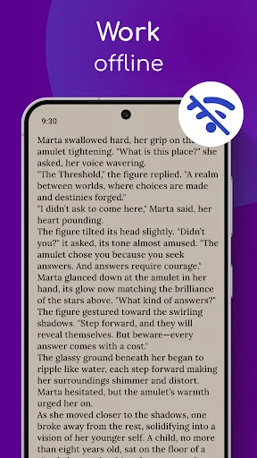 Offline mode blue light filter protecting eyes while reading text without internet connection