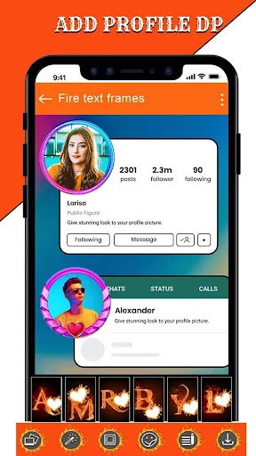 Add profile DP feature with social media mockup and fire frame borders for Instagram display pictures