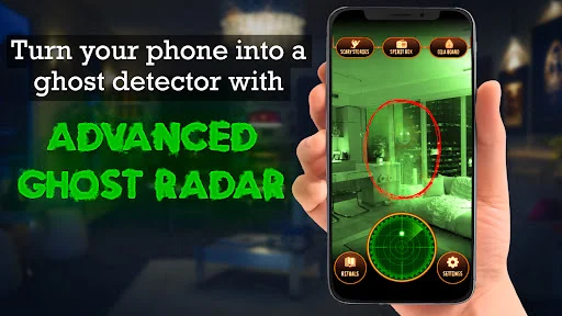 Advanced Ghost Radar app feature displaying green paranormal radar detection visualization on smartphone screen