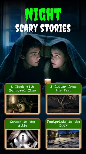 Scary story collection with paranormal tales including ghost encounters, haunted locations, and supernatural narratives