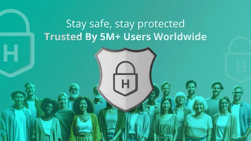 Hammer Security trusted by 5 million users worldwide credibility message with protective lock shield icon for phone safety