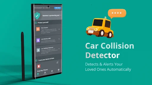 Car collision detector feature automatically detecting vehicle accidents and alerting loved ones with location information