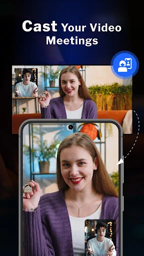 Video conference call interface with multiple participants being cast to TV for online meetings