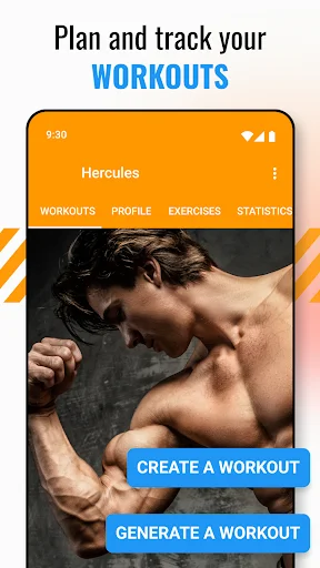 Workout Planner app home screen with create and generate workout buttons for fitness tracking