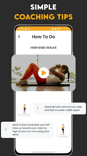 Simple coaching tips showing how to do high knee walks with video and step-by-step instructions for proper form
