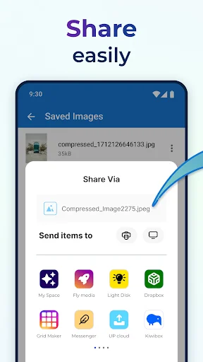 Share converted images easily via multiple apps after JPG PNG WEBP format conversion and compression