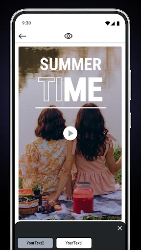 Customize text feature in Instory showing SUMMER TIME title with editable text options for stories