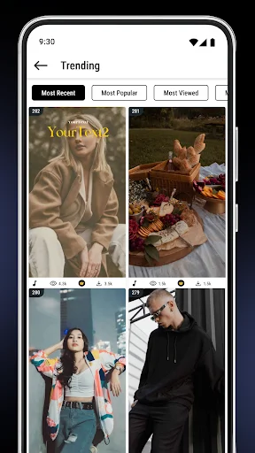 Trending templates sorted by Most Recent, Most Popular, and Most Viewed in Instory story video editor