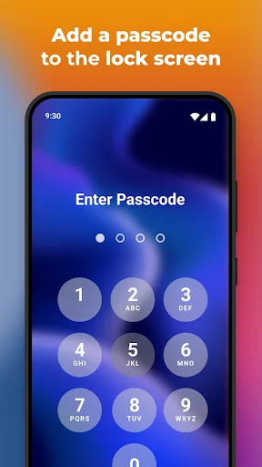 Lock screen passcode entry interface with numeric keypad for Android launcher security and personalization