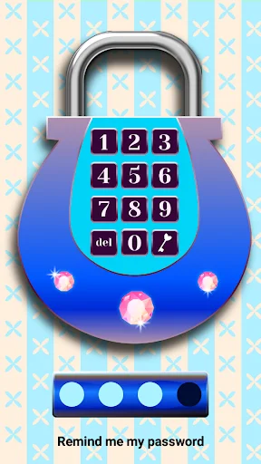 Kittycorn Diary password lock screen with numeric keypad and gem decorations for kids journal security