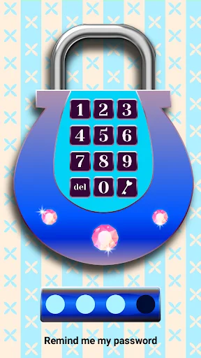 Kittycorn Diary password lock screen with numeric keypad and gem decorations for kids journal security