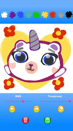 Kittycorn sticker creator with color palette, drawing tools, and cute unicorn cat character customization