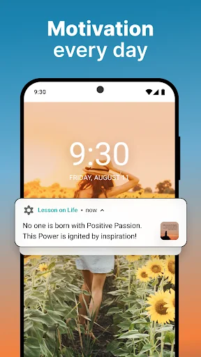 Lessons in Life Quotes app showing daily motivation widget with inspirational quote on phone home screen