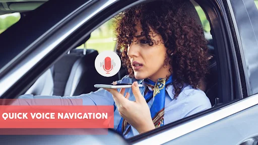 Quick voice navigation feature with hands-free voice command activation for safe in-car GPS navigation control
