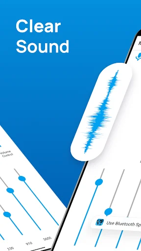 Clear Sound audio waveform visualization with equalizer controls and Bluetooth speaker connection feature