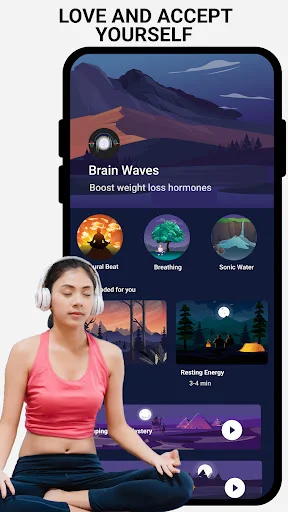 Brain waves meditation feature with relaxing audio options for weight loss hormone support