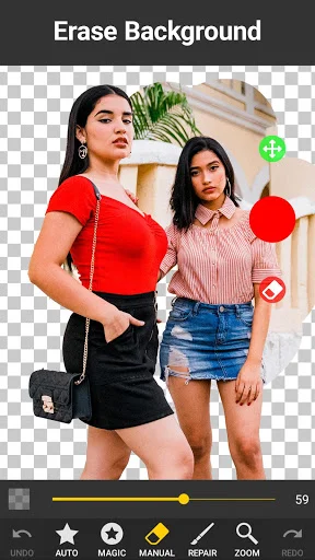 Background eraser removing photo backdrop from group portrait with automatic and manual editing options