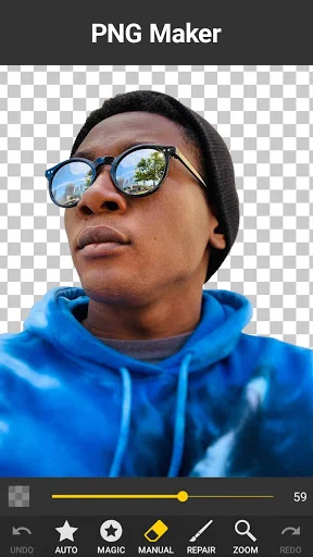 PNG maker app creating transparent background portrait with advanced background removal and editing tools