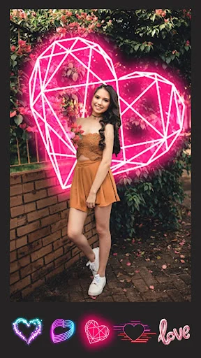 Pink geometric heart neon light effect for photos with romantic light overlay filter choices