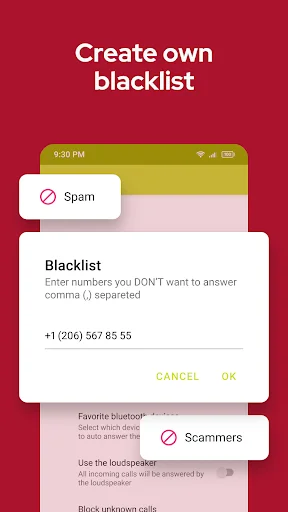 MotoAnswer blacklist feature to block spam and scammer calls by entering phone numbers to ignore