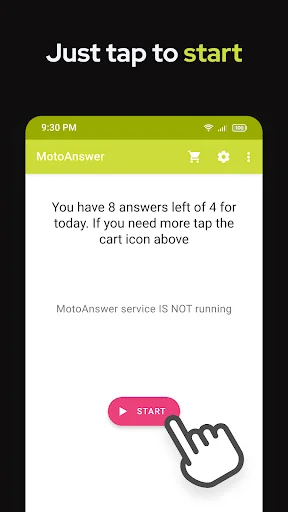MotoAnswer main screen with start button to activate automatic call answering service