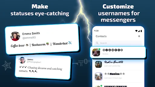 Messenger username customization tool creating eye-catching status text with special fonts and symbols